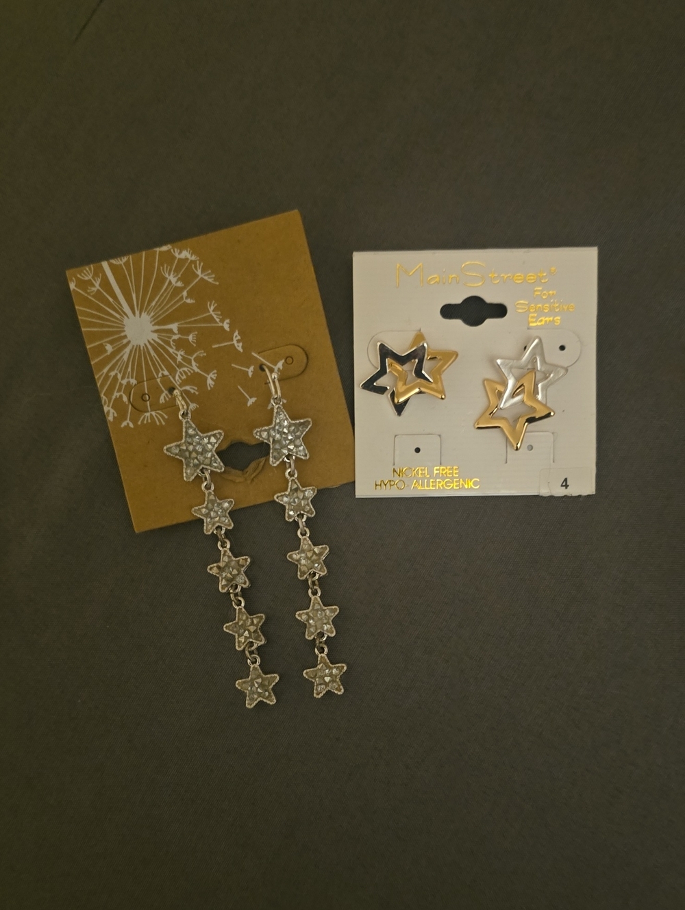 Star Hoop and Dangle Earrings Set - Silver and Gold